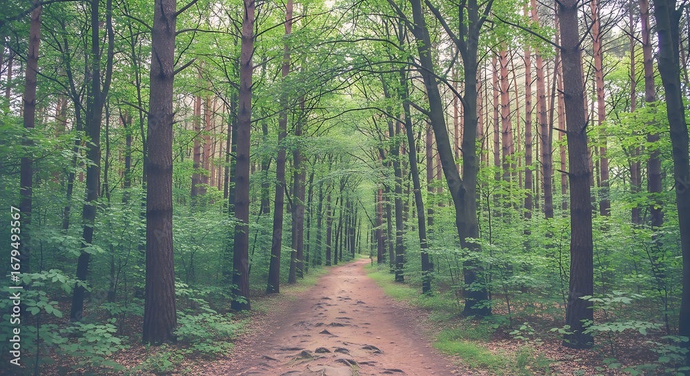 Obraz premium Forest Path Through Lush Trees.