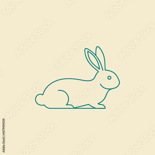 Simple outline illustration of a rabbit sitting calmly on a soft background, ideal for nature-themed designs and educational materials