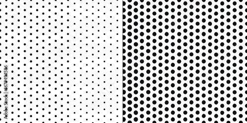 Two contrasting patterns of black dots on a white background showing different sizes and densities of circles