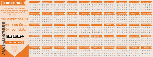 Set of 1000 Business icons. Business and Finance web icons in line style. Money, bank, contact, infographic. Icon collection. Line icon Set. Editable File, Vector illustration.