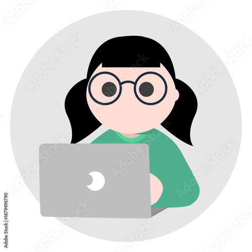 Girl student at laptop. Online learning. Flat style illustrations.