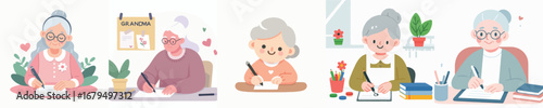 vector of grandmother writing