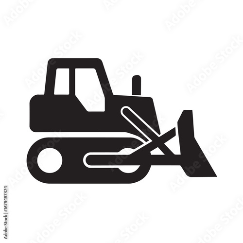 Bulldozer silhouette black and white vector icon