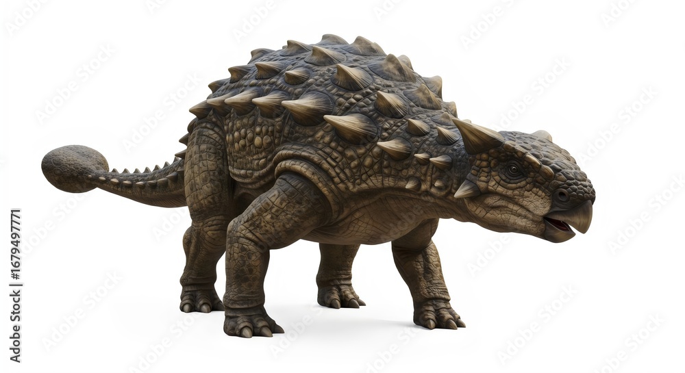 Obraz premium Fierce Yet Peaceful Ankylosaurus Dinosaur in 3D Render with White Isolation