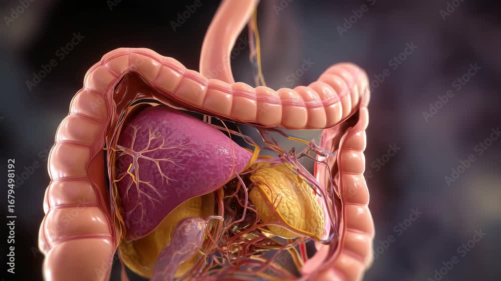 Science Intestines 3d medical illustration of human digestive system showing intestines ...