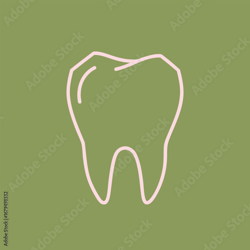 Minimalist illustration of a tooth on a muted green background, symbolizing dental health and hygiene concepts