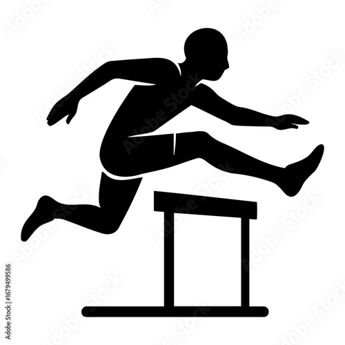 Silhouette of a person jumping over a hurdle in a track and field event sport