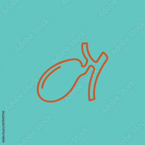 Abstract illustration of a gallbladder with a bile duct on a vibrant blue background, symbolizing digestive health