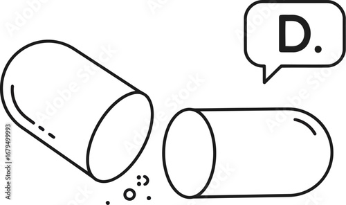 Open capsule with d symbol medical illustration