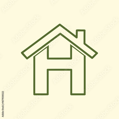 Simple outline of a house icon representing home, with a neutral background, suitable for real estate or design themes