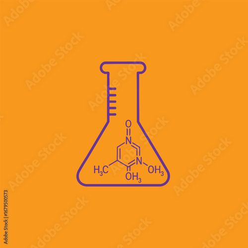 Colorful illustration of a laboratory flask with chemical structure on a vibrant orange background, ideal for educational content