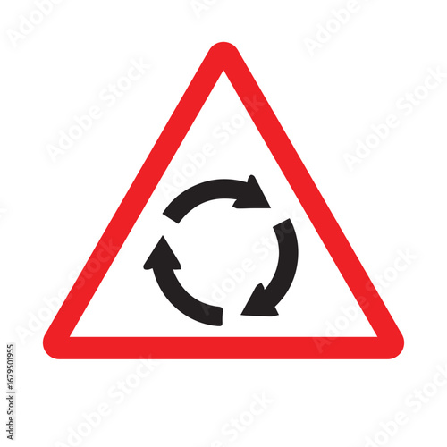 Triangular Road Sign Warning Of A Roundabout In Construction Zone Area