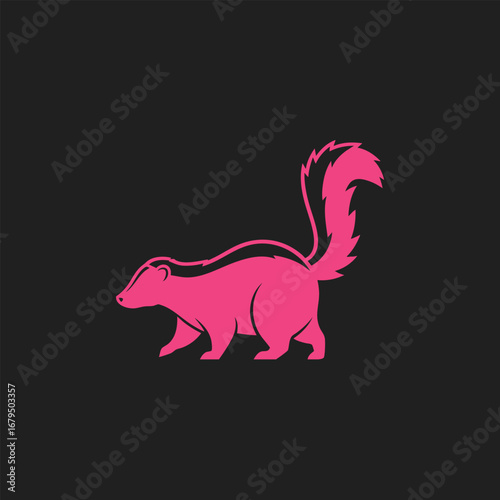 A vibrant pink silhouette of a badger in profile, showcasing its distinctive features against a dark background