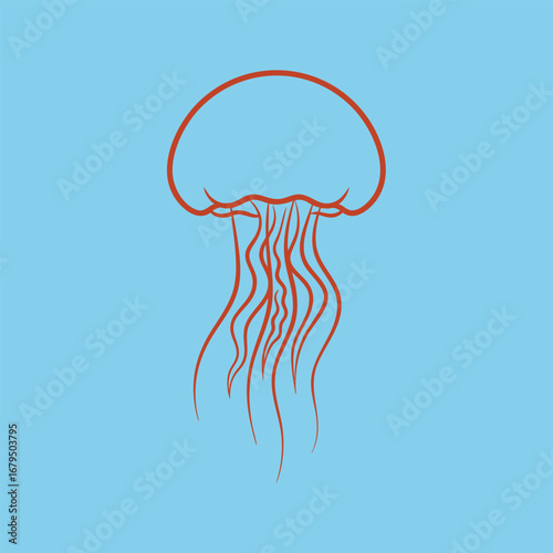 Simple illustration of a jellyfish with flowing tentacles against a light blue background, suitable for educational or artistic use
