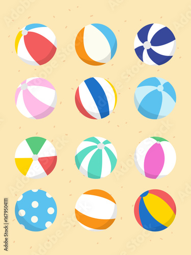 Colorful beach balls vector illustration set