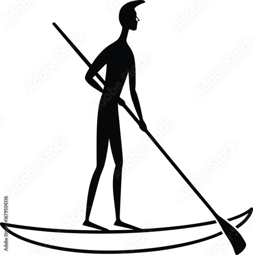 Silhouette of a person paddleboarding on a calm body of water