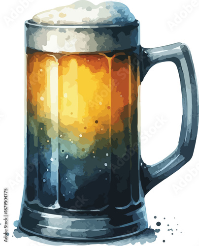 Artistic Watercolor Depiction of a Frothy Beer Mug A Celebration of Craft and Refreshment
