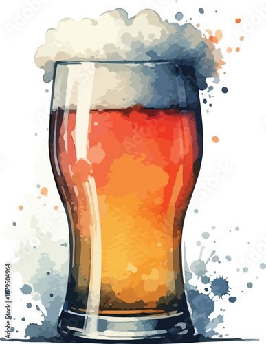 Artistic Watercolor Illustration of a Refreshing Glass of Beer with Frothy Head Perfect for a Summer Celebration