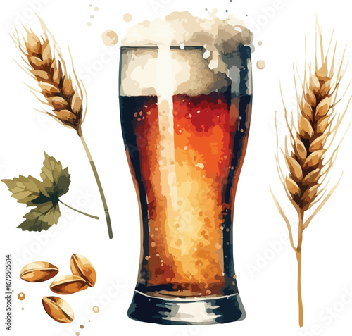 Craft Beer Illustration with Wheat and Hops for Brewery Branding and Oktoberfest Celebrations Highlighting the Art of Brewing