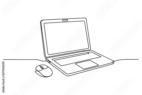 Continuous line art of laptop computer simple single line outline vector drawing for digital concept
