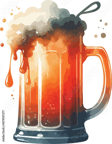 Refreshing Beer Illustration with Bubbles and Foam for Bar Promotion or Brewery Advertisement Artistic Depiction of Beer in a Glass Mug