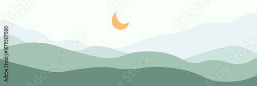 Abstract landscape poster. Nature wall decor contemporary art print, mid century mountain background. Vector illustration