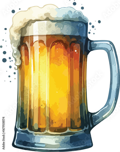 Refreshing Beer Mug Illustration with Frothy Head and Golden Brew Perfect for Oktoberfest and Summer Celebrations