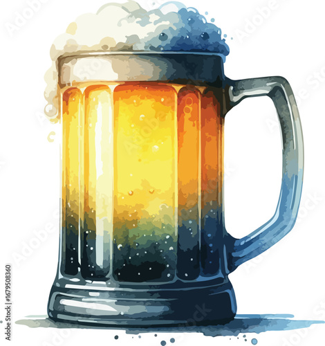 Refreshing Beer Mug Watercolor Illustration on White Background A Perfect Image for Summer Drink and Celebration Themes