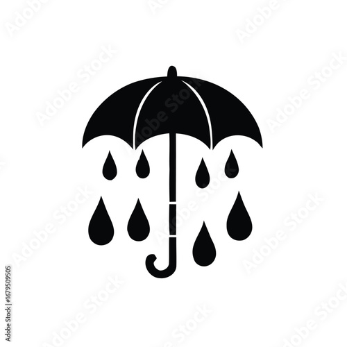 Black umbrella with falling water drops rain weather