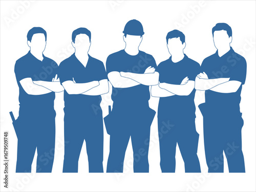 Blue silhouette team workers construction