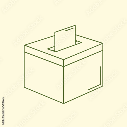 Minimalistic illustration of a ballot box with a voting slip being inserted, symbolizing civic engagement and democracy