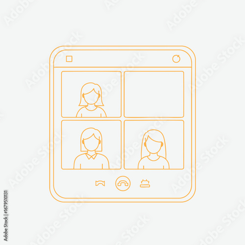 Illustration of a video conferencing interface displaying four participants engaged in a virtual meeting