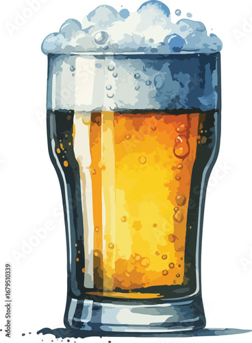Refreshing Glass of Beer with Frothy Head on White Background Digital Art Illustration
