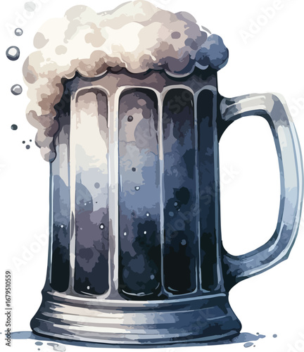Refreshing Mug of Beer with Frothy Head and Condensation Illustration Perfect for Celebrations and Beverage Promotions