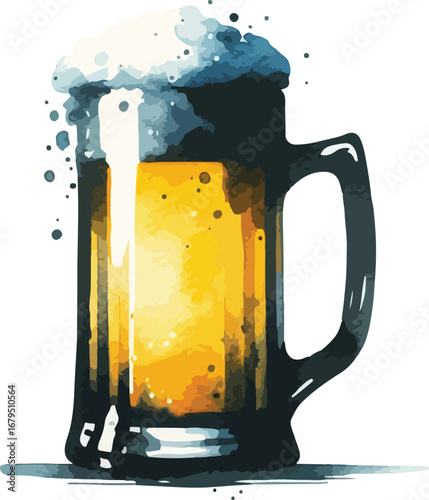 Refreshing Mug of Beer Watercolor Illustration Perfect for Summer Celebration and Oktoberfest Advertising Editorial and Design Projects