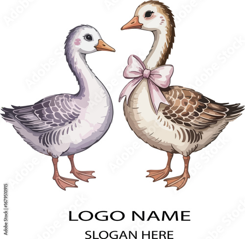 Charming watercolor geese illustration .
