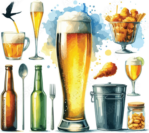 Selection of beers and snacks for a perfect gathering celebration and enjoyment vector illustration of refreshments for dining