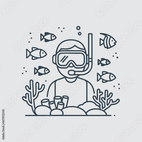 Underwater scene featuring a snorkeler observing colorful fish amidst vibrant coral reefs