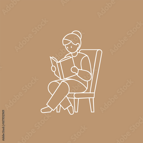 Person sitting comfortably in a chair reading a book, with a minimalist background emphasizing relaxation and leisure