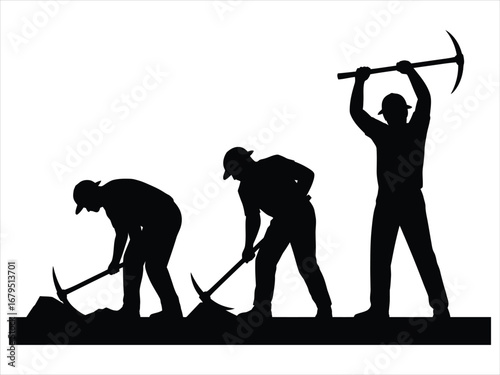 Miners digging ground with pickaxes labor