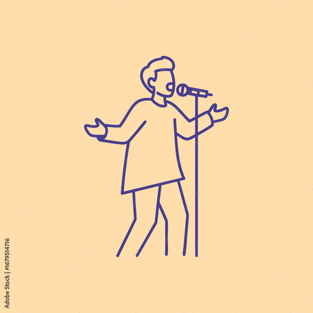 Obraz premium A singer passionately performing on stage with a microphone, surrounded by a lively audience in a vibrant setting