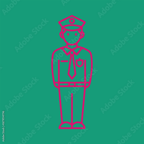 Cartoon illustration of a police officer standing confidently in a vibrant background, symbolizing law enforcement and safety