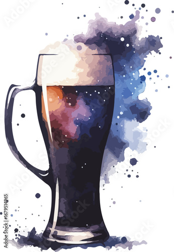 Watercolor Beer Glass Illustration with Foam and Dark Brew Creative Abstract Art for Beverage Promotion and Advertising