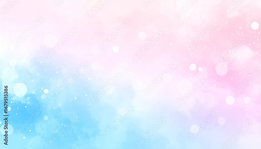 Obraz premium Dreamy Pink and Blue Bokeh Background with Watercolor Texture 水彩 ロマンチックなピンクと青のボケ背景