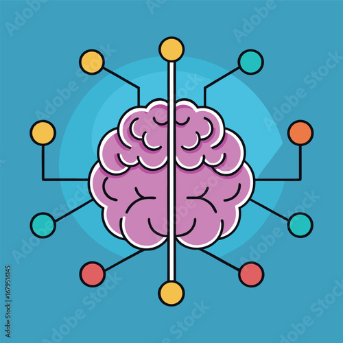 Vector AI brain with gradient neon effect, connected nodes representing artificial intelligence networks