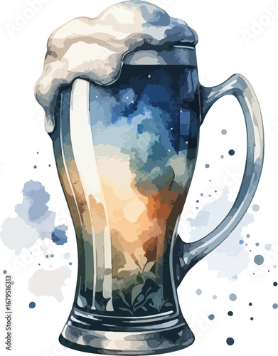 Watercolor Beer Mug Illustration with Frothy Head Refreshing Beverage Art Isolated on White Background Perfect for Craft Beer Design