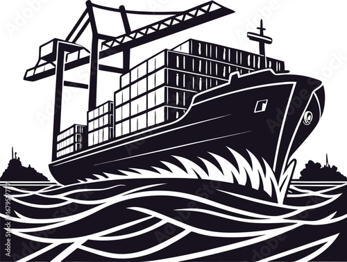 Large container ship with gantry crane at sea