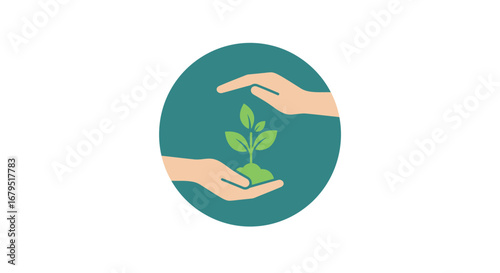 Hands gently cradling a small green plant seedling symbolizing growth protection and environmental care