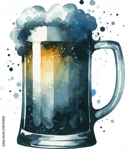 Watercolor Illustration of a Beer Mug with Frothy Head Fresh Brew Celebration Illustration Artistic Depiction Refreshing Pint of Craft Beer