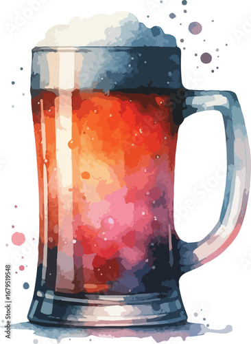 Watercolor Illustration of a Pint of Dark Beer with Frothy Head Refreshing and Inviting